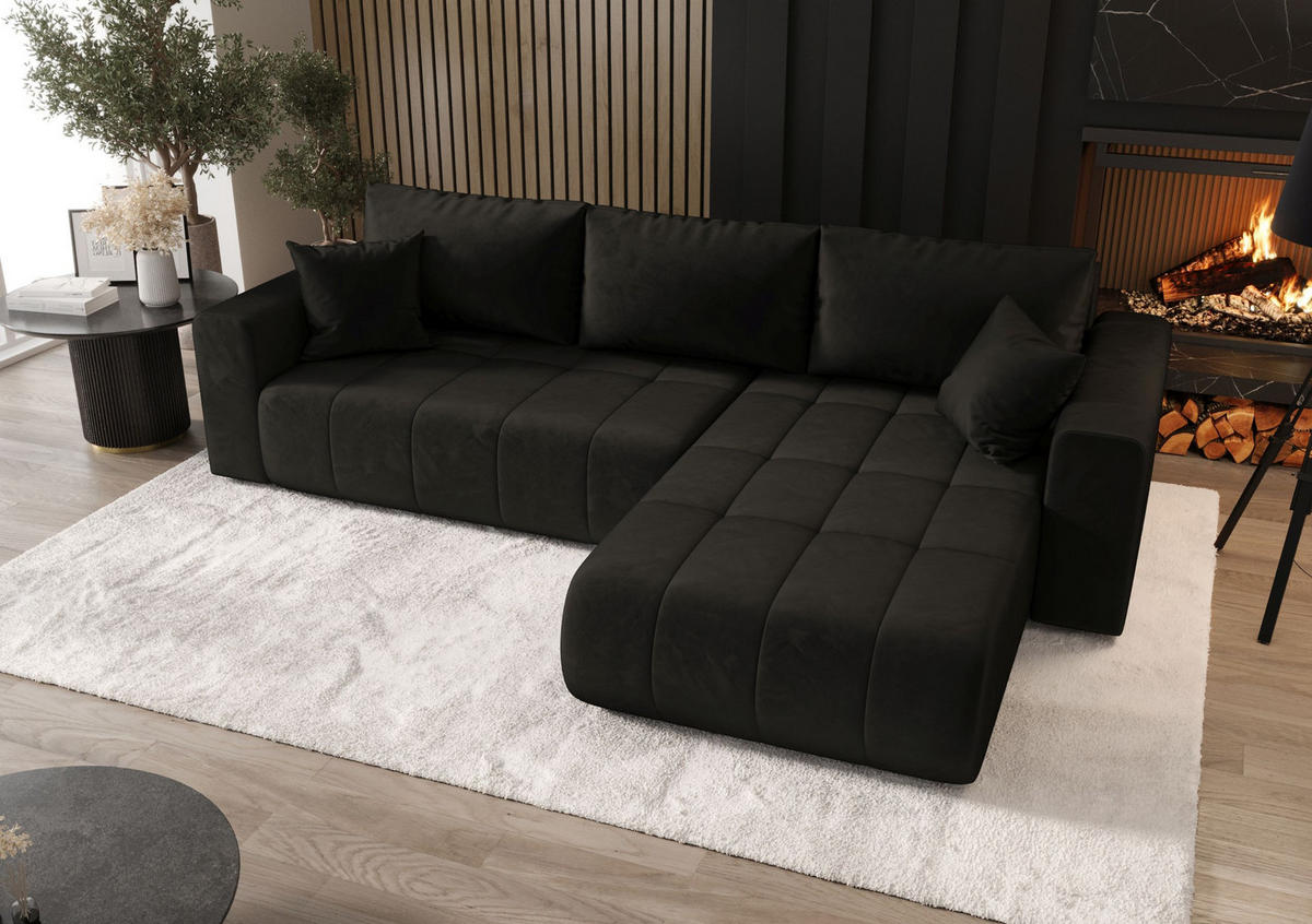 ECKSOFA mit Schlaffunktion MILO R Monolith 95 Rechts - Schwarz, Textil (280/175cm) - Bedante