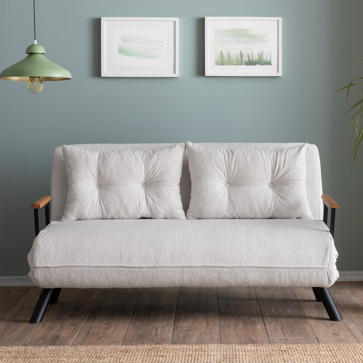SCHLAFSOFA für 2 Personen mit Stoffbezug und Metallfüßen 133/50/41 cm - Weiß, Metall (50/41/133cm) - Calicosy
