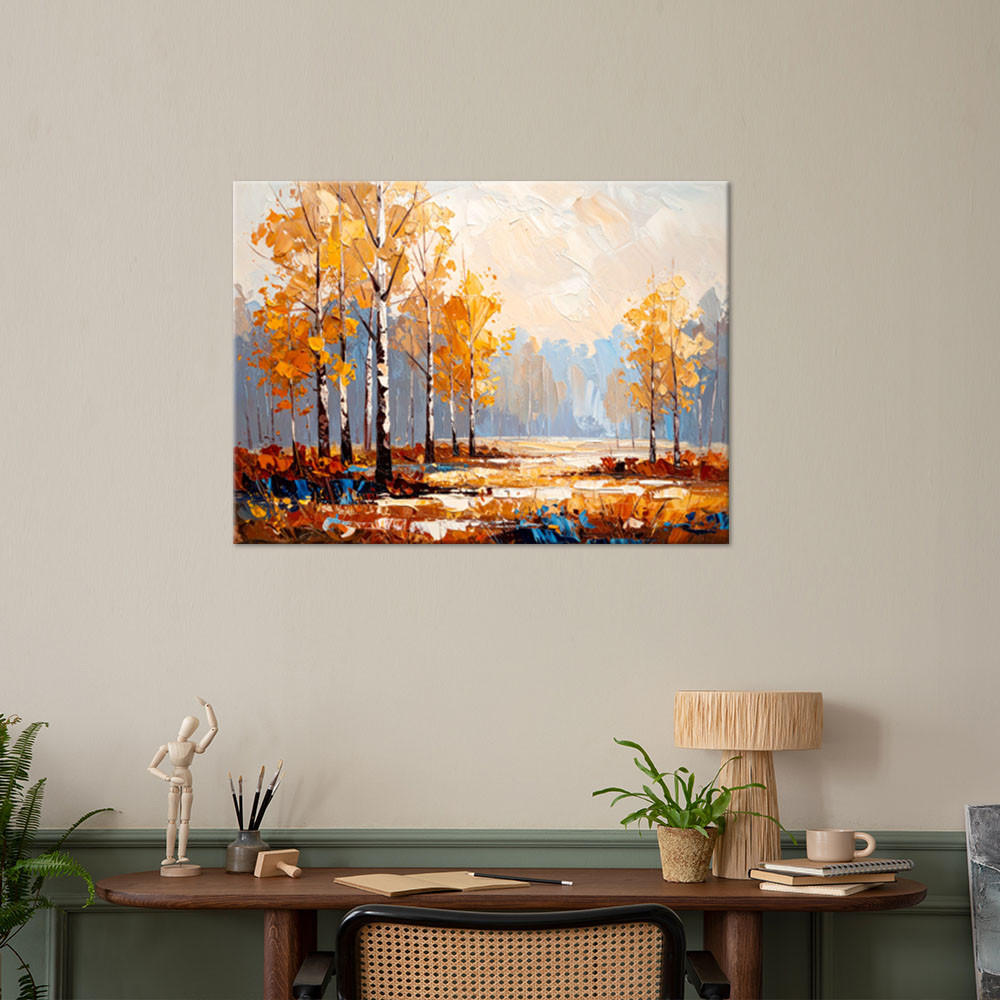 LEINWANDBILD Birkenwald Landschaft 120x80cm - Beige, Textil (120/80cm) - Feeby