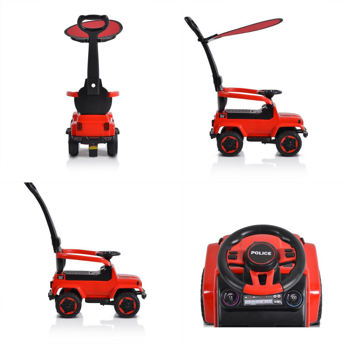 RUTSCHER Police rot Musikfunktion Schiebestange Dach Sicherheitsbügel - Rot, Kunststoff (82/37/90cm) - Moni