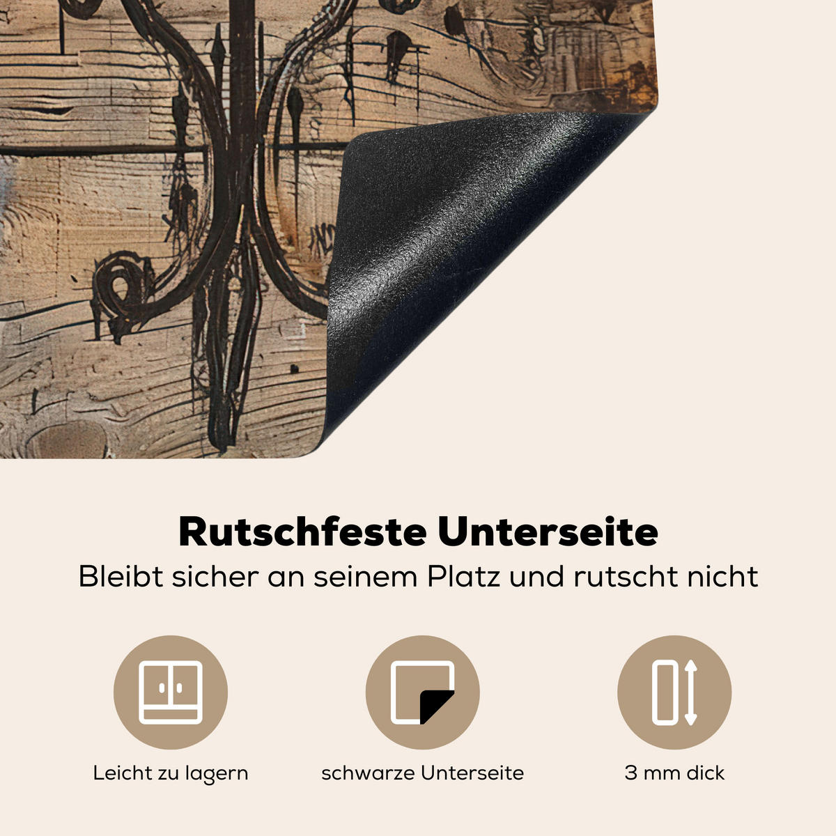 HERDABDECKPLATTE Cafe - Holz - Kaffee - Regale 65x52 cm - Schwarz, Kunststoff (65/0.2/52cm) - MuchoWow