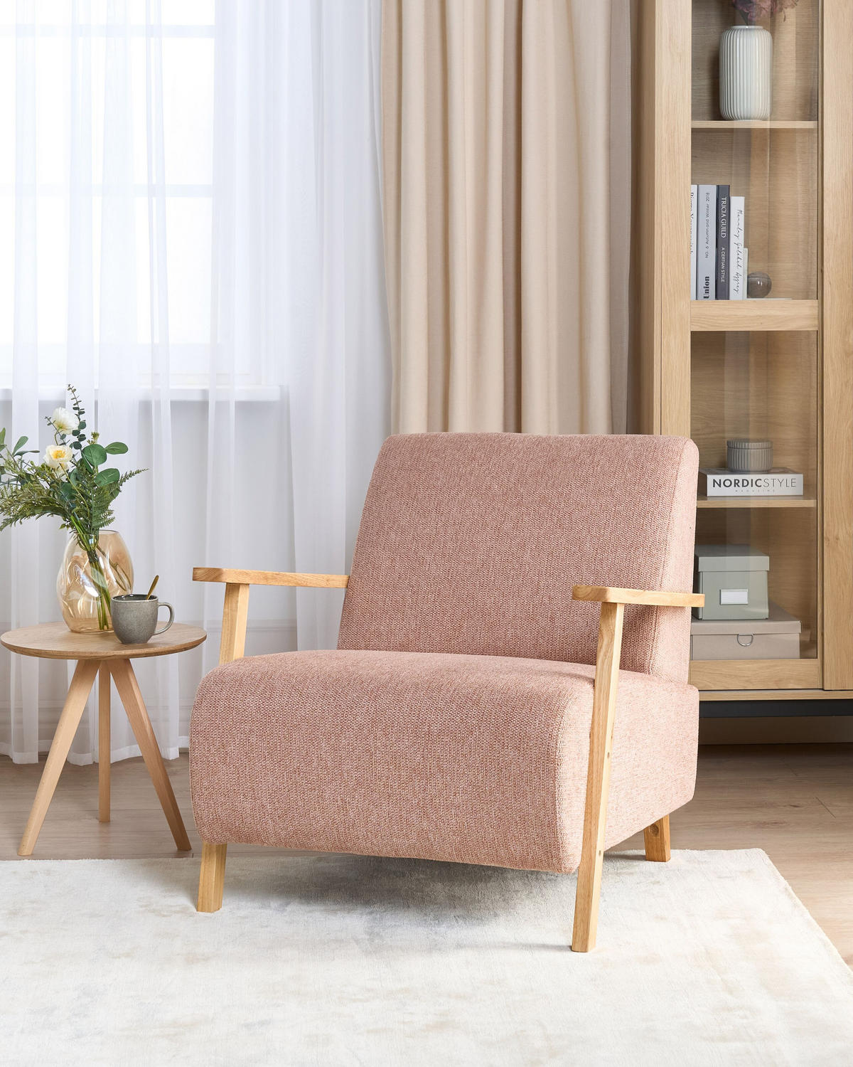 SESSEL Rosa Lesja - Hellbraun/Pink, Textil (77/79/90cm) - Beliani