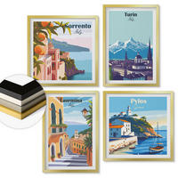 WANDBILDER 4er Set - 50x50 cm & 40x60 cm Goldrahmen - Farbenfrohe Illustrationen von Retro-Städten - Goldfarben, Kunststoff (50/50cm) - ArtPrintCave