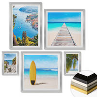WANDBILDER 5er Set - 50x50 cm & 20x30 cm & 40x60 cm Silberner Rahmen - Urlaubsblick Strand Palmen - Silberfarben, Kunststoff (40/60cm) - ArtPrintCave