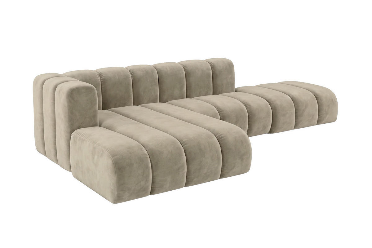 ECKSOFA Modulares In L-Form Mit Hocker, Velvet-Stoff Riviera, Beige, Links, GRAND Mini - Beige, Holz (295/179cm) - Kaiser Möbel