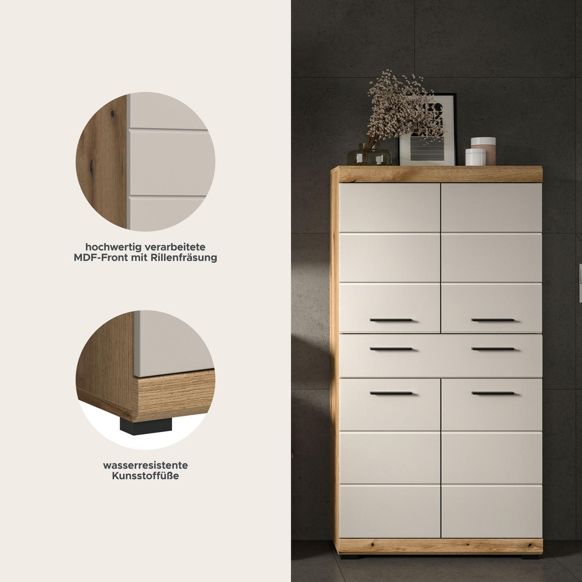 MIDISCHRANK SCOUT (B/H/T: ca. 74/141/31 cm) in Evoak Oak Nachbildung/- - Eichefarben, Holz (74/141/31cm)