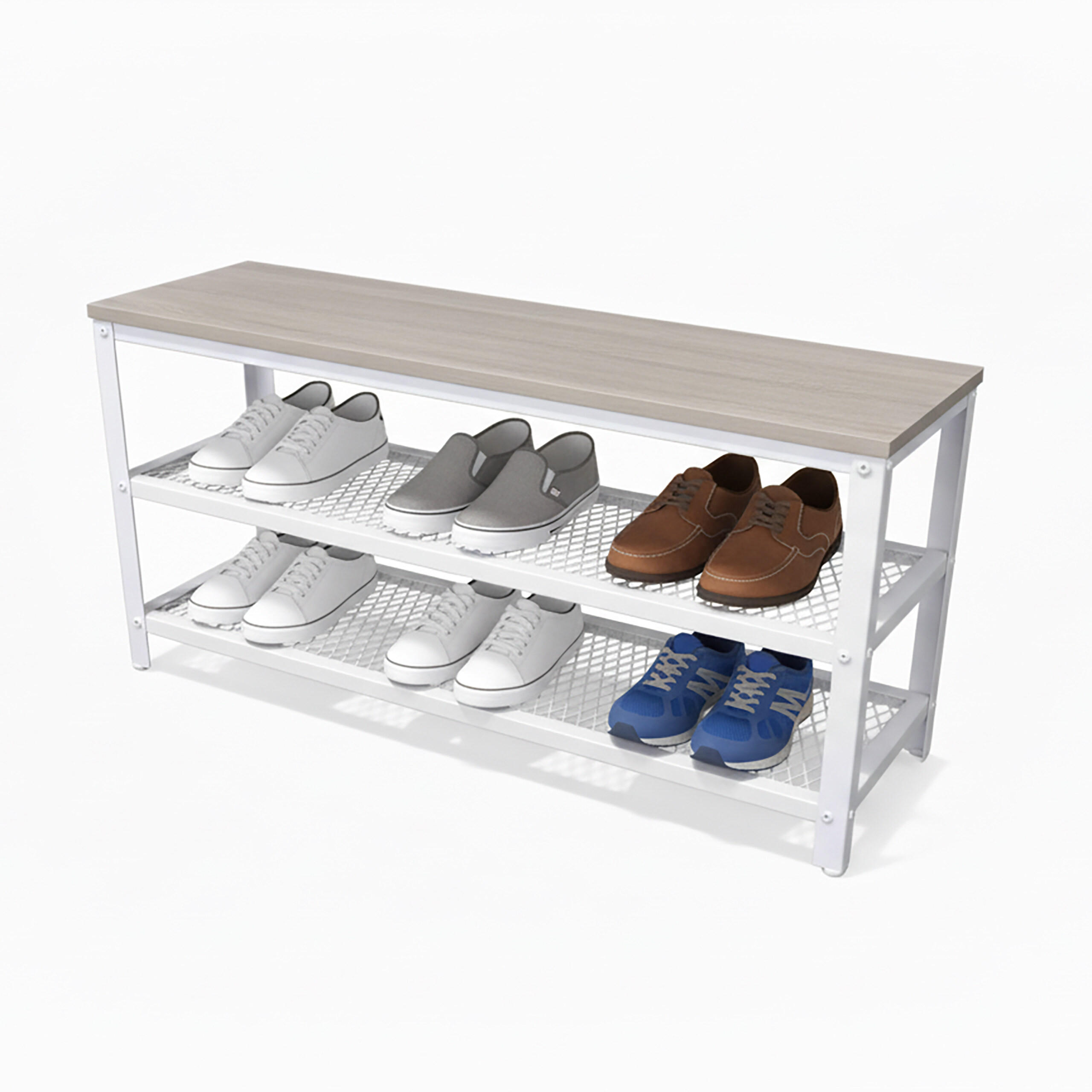 BANCA Alb Gri pentru pantofi cu sezut 2 rafturi 45 x 100 x 30 cm