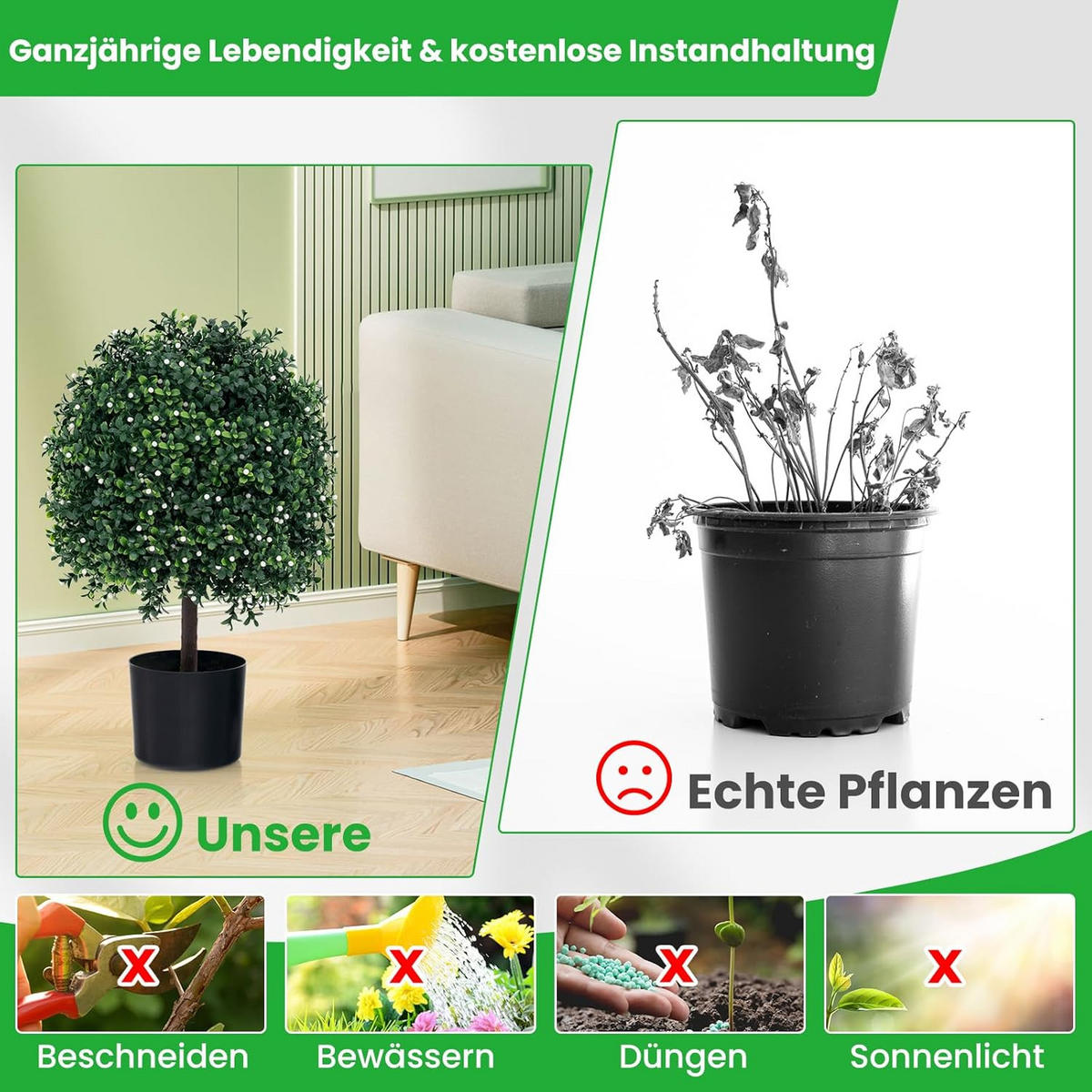 KUNSTPFLANZE Grün(2er-Set) - Grün, Kunststoff (55cm) - COSTWAY