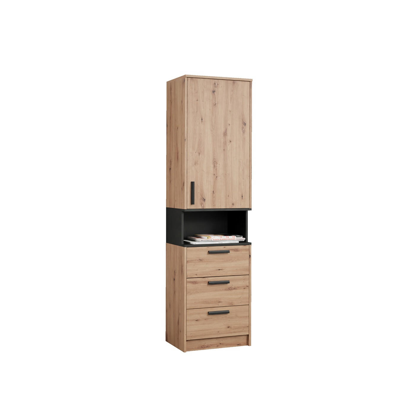 BÜCHERREGAL G6/A EICHE ARTISAN 52/195/40 - Schwarz/Eiche Artisan, Holzwerkstoff/Kunststoff (52/195/40cm) - Marmex Möbel