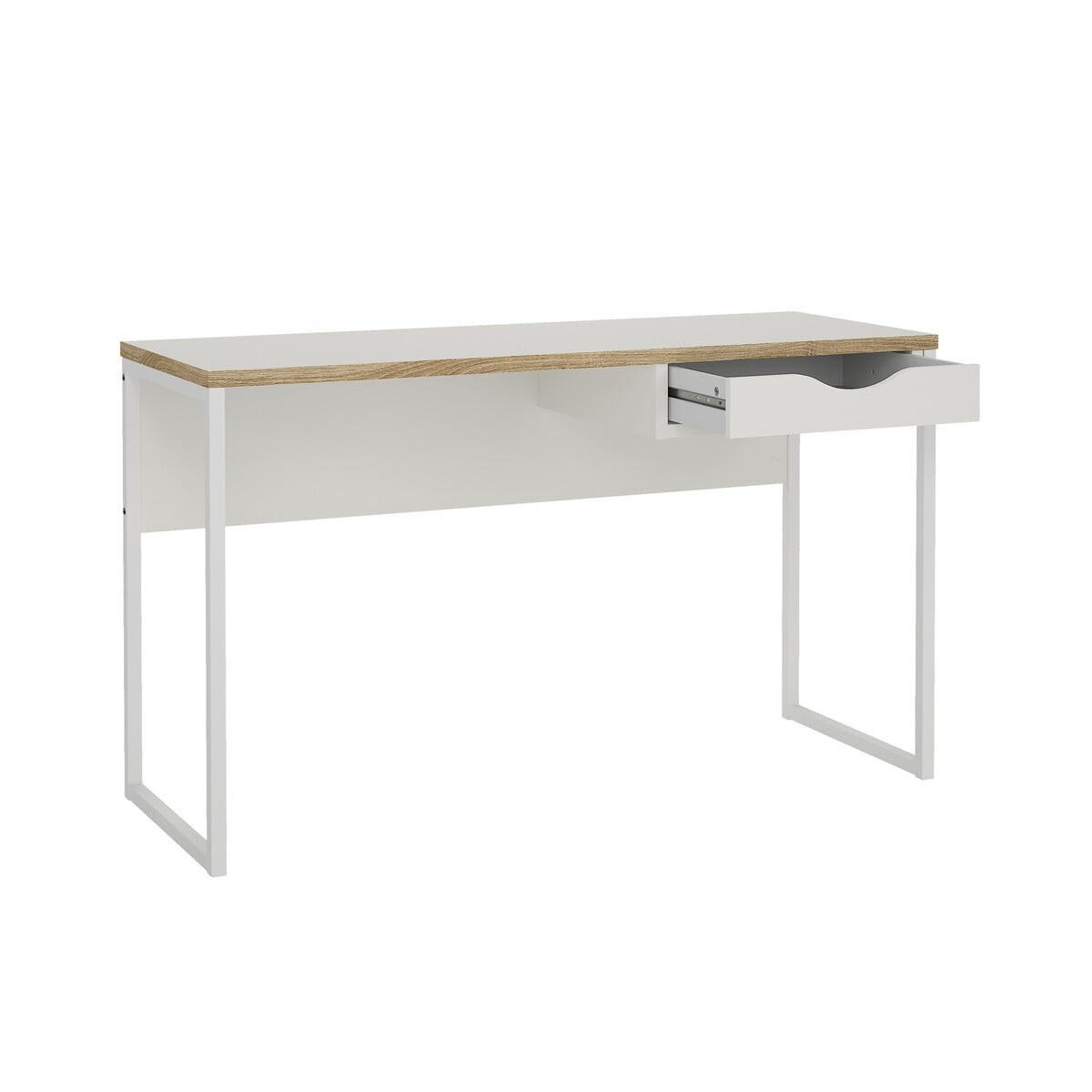 PSACÍ stůl s 1 zásuvkou a kovovými nohami, šířka 130 cm - FUNCTION - bílá, kompozitní dřevo (130/48.4/76.8cm) - Calicosy