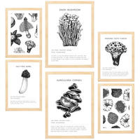 POSTER Set Mit 6 Komposition Aus Schwarzen & Weißen Pilzen & Homgos A3 & A4 Rahmen Aus Hellem Holz - Beige, Papier (29/3cm) - Nacnic