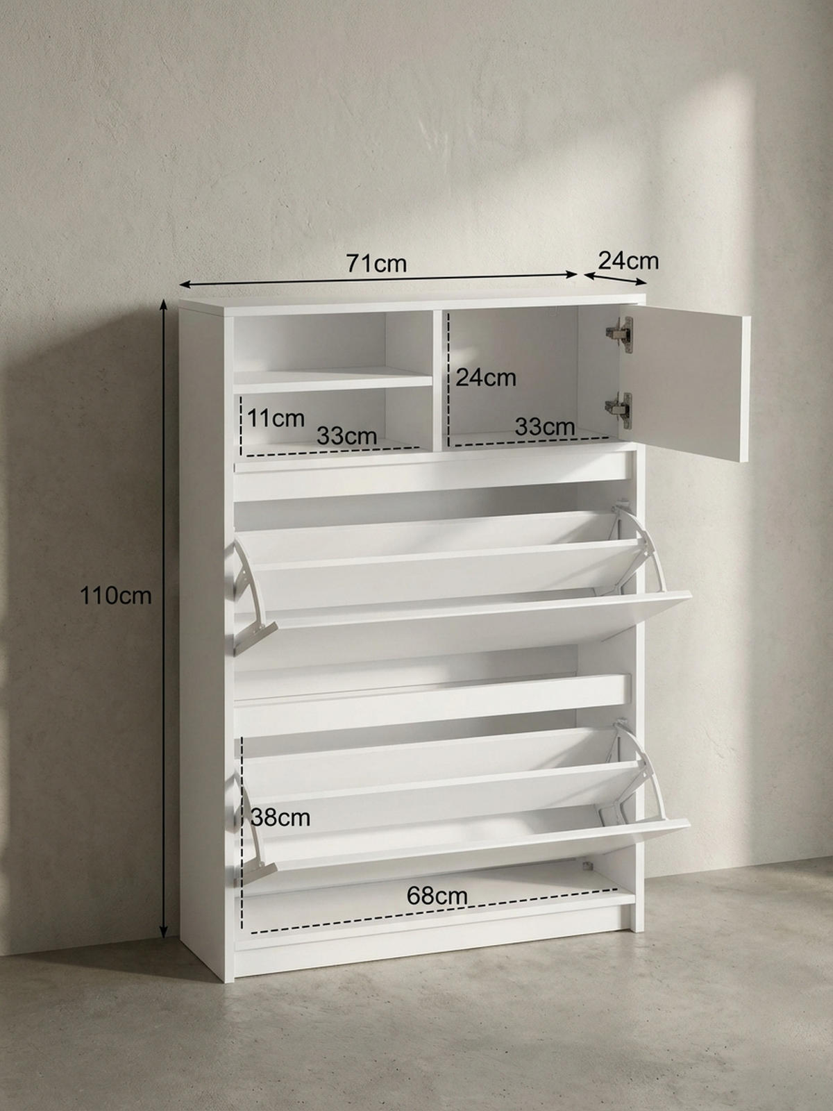 SCHUHSCHRANK – Weiß, 71x110x24 cm, Schuhkipper geschlossen, mit Ablage - Weiß, Metall (71/110/24cm) - KADIMA DESIGN