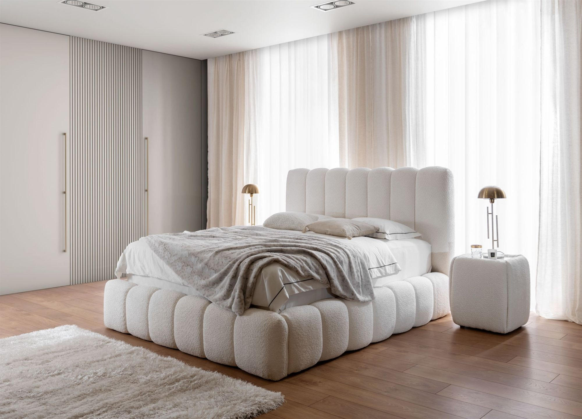 Thumbnail - Fun Möbel Polsterbett, Weiß, Textil, 200x200 cm, Schlafzimmer, Betten, Polsterbetten