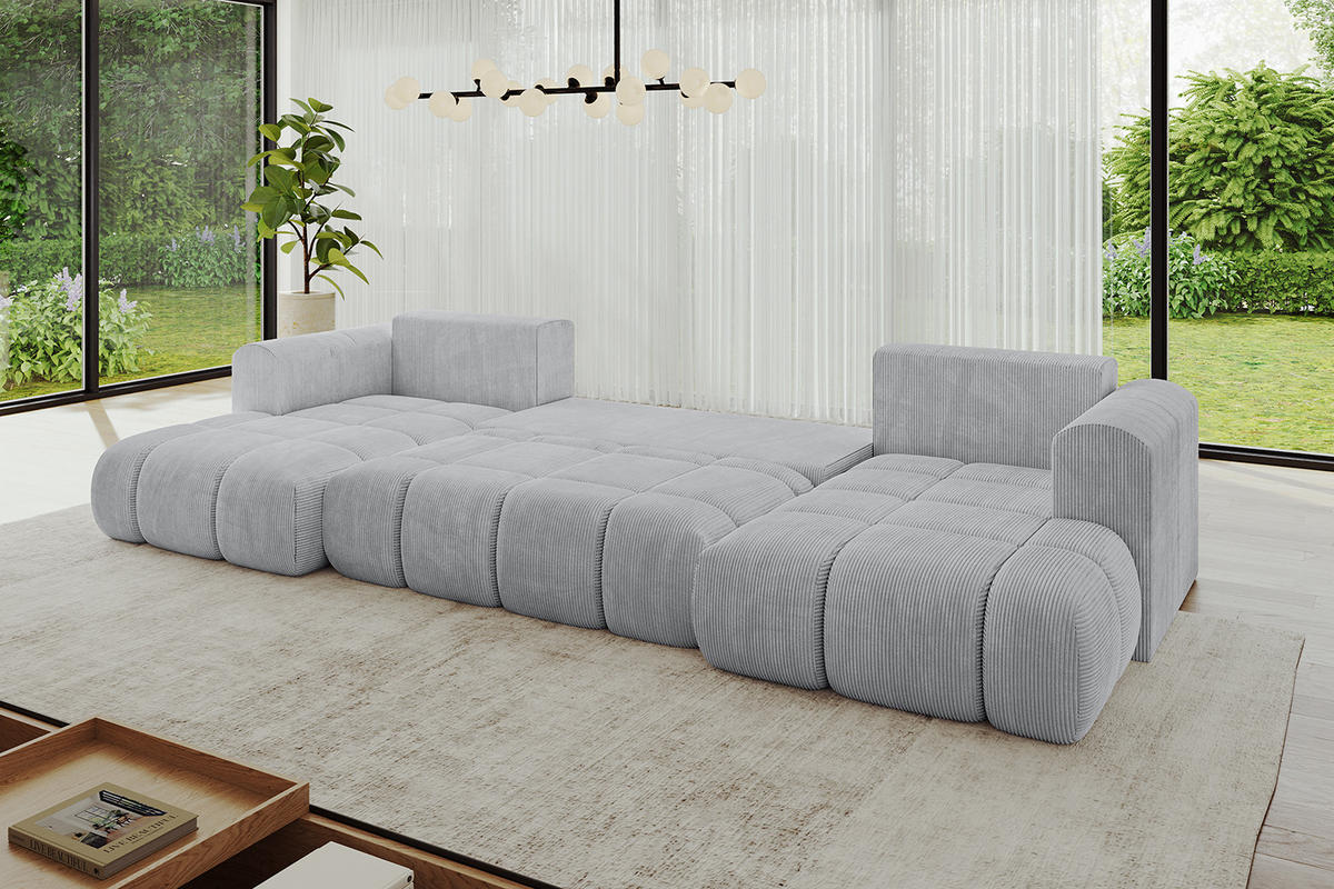 WOHNLANDSCHAFT Ottomane Links CLOUD-U 414x180x40 Grau Cord - Grau, Holzwerkstoff/Kunststoff (414/90/180cm) - ALTDECOR