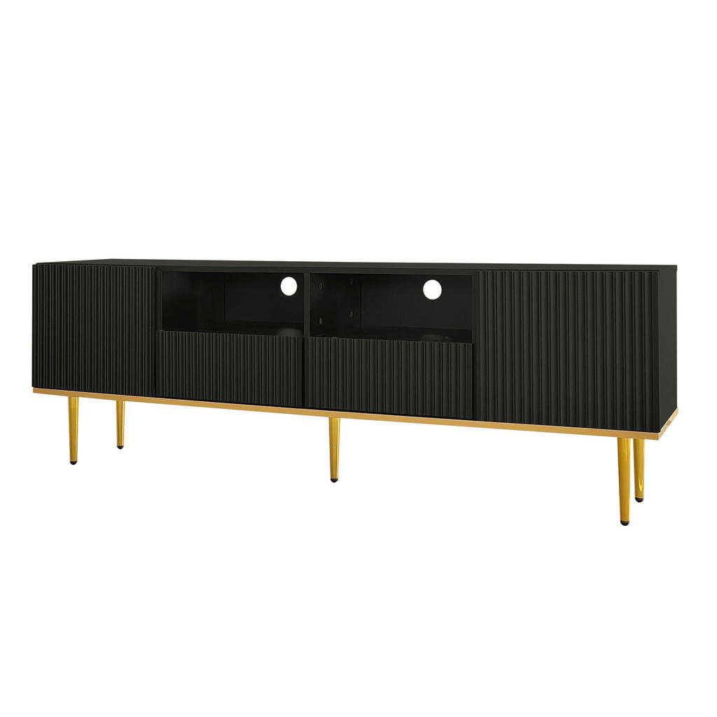 Modfu TV stolek z dřevotřísky 165x36x55 cm černý se zlatými detaily a bezúchytkovým otevíráním