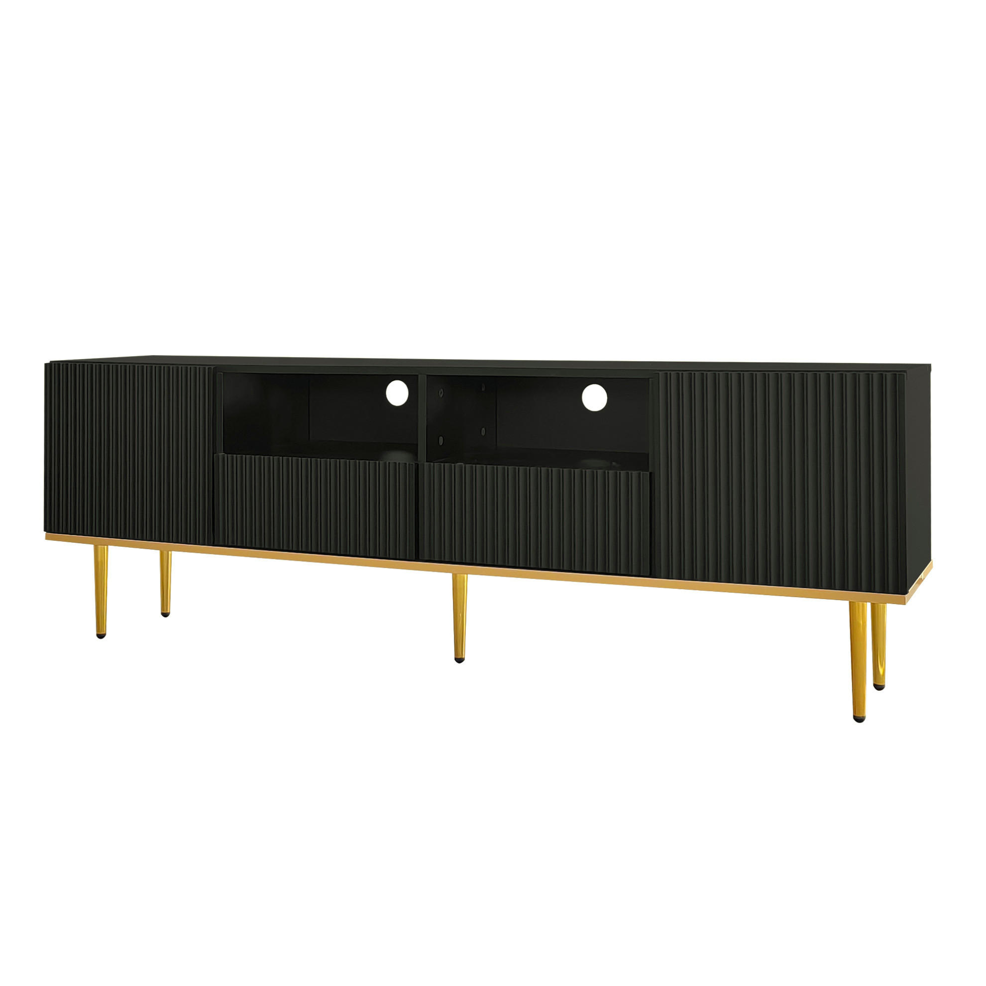 TV-SCHRANK aus Spanplatte 165x36x55 cm Schwarz mit 2 Schubladen, 2 Fächern und griffloser Push-to-Open-Öffnung - Schwarz, Holzwerkstoff (165/55/36cm) - Modfu