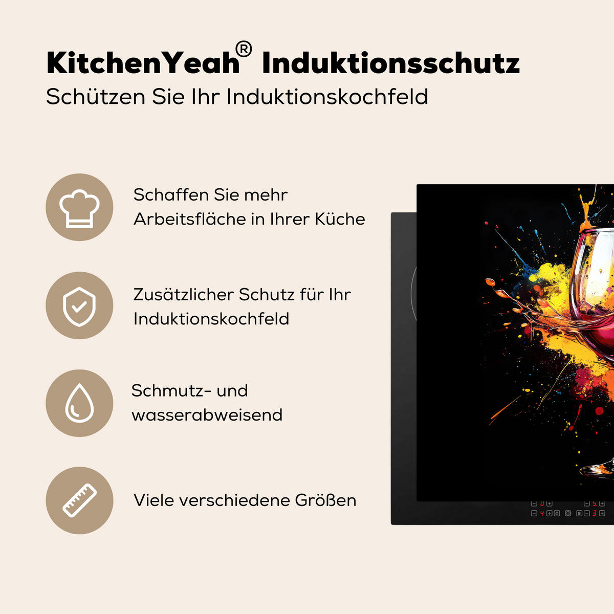 HERDABDECKPLATTE Wein - Glas - Graffiti - Getränk - Rot - Farbe 77x59 cm - Weinrot, Kunststoff (77/0.2/59cm) - MuchoWow