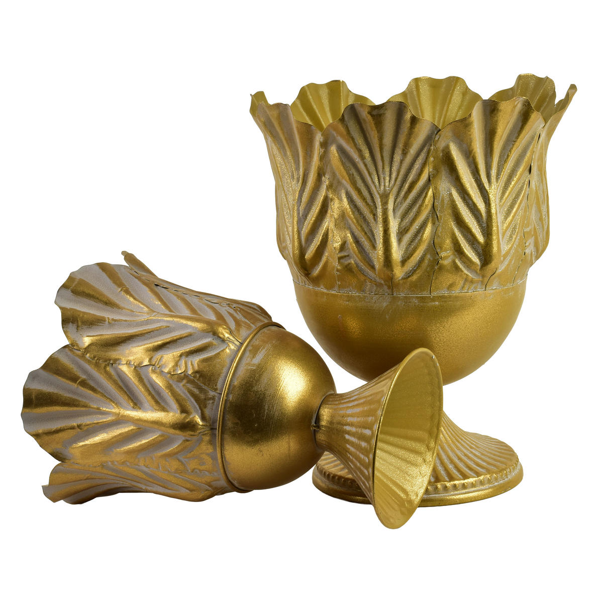 BLUMENTOPF Marina 2er Set Gold 27/27/34 cm Metall - Goldfarben, Metall (27/34/27cm) - Mondex