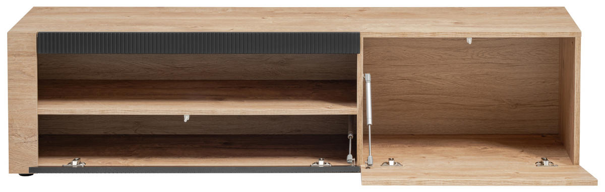 TV-LOWBOARD Ribbeck Eiche, schwarz 160 cm, TV Unterschrank mit Push-to-Open und Soft-Close - Eichefarben/Schwarz, Holzwerkstoff/Kunststoff (160/45/42cm) - Inn.Furn