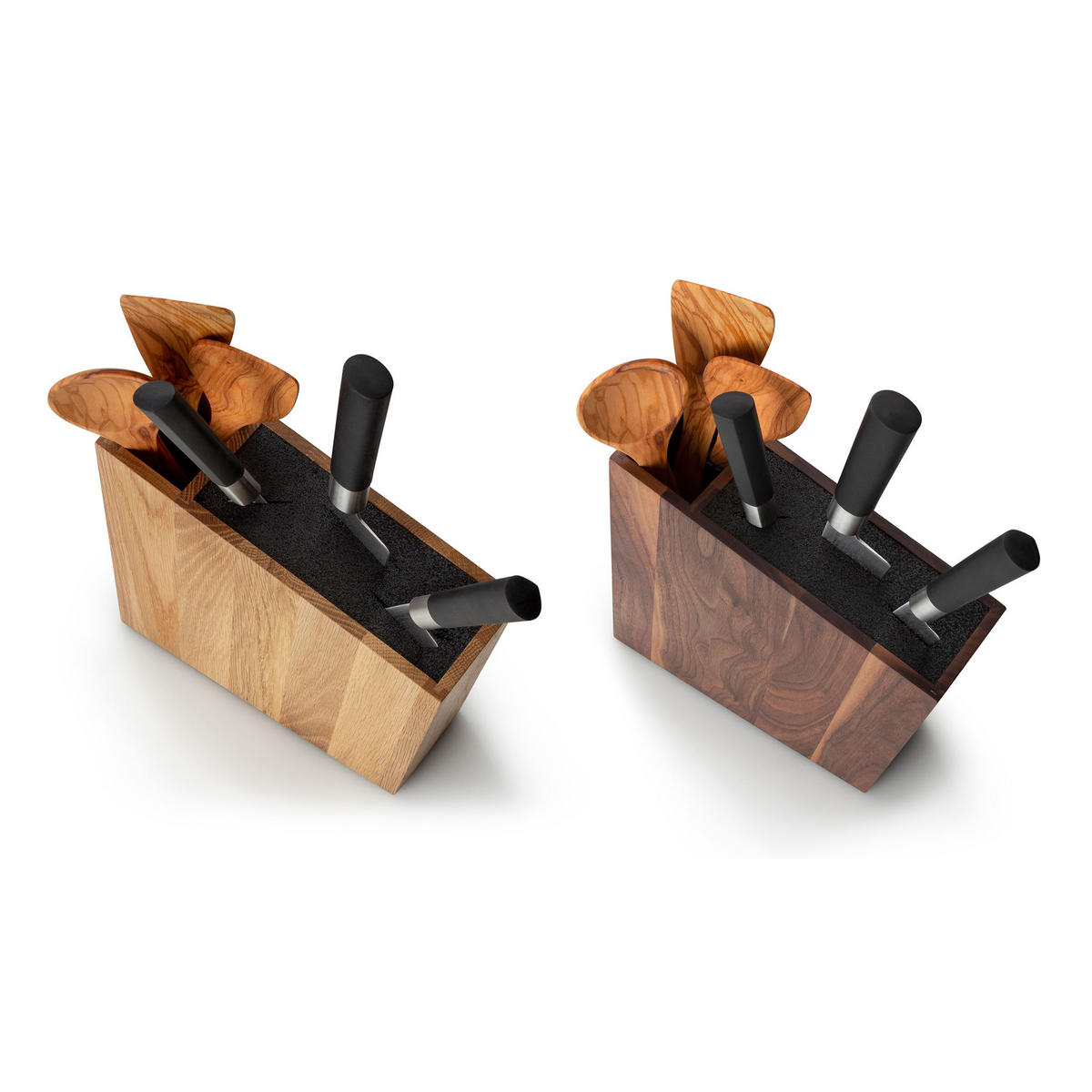 MESSERBLOCK, schräg stehend, mit Utensilienbehälter, Eichenholz - Braun, Holz (9/31/34cm) - Continenta