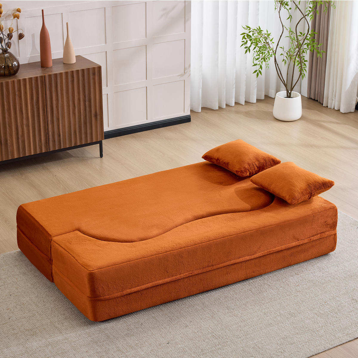 2-SITZER SCHLAFSOFA Mikrofaser Orange mit Klappfunktion und 2 Kissen - Orange, Textil (180/70/110cm) - WISHDOR