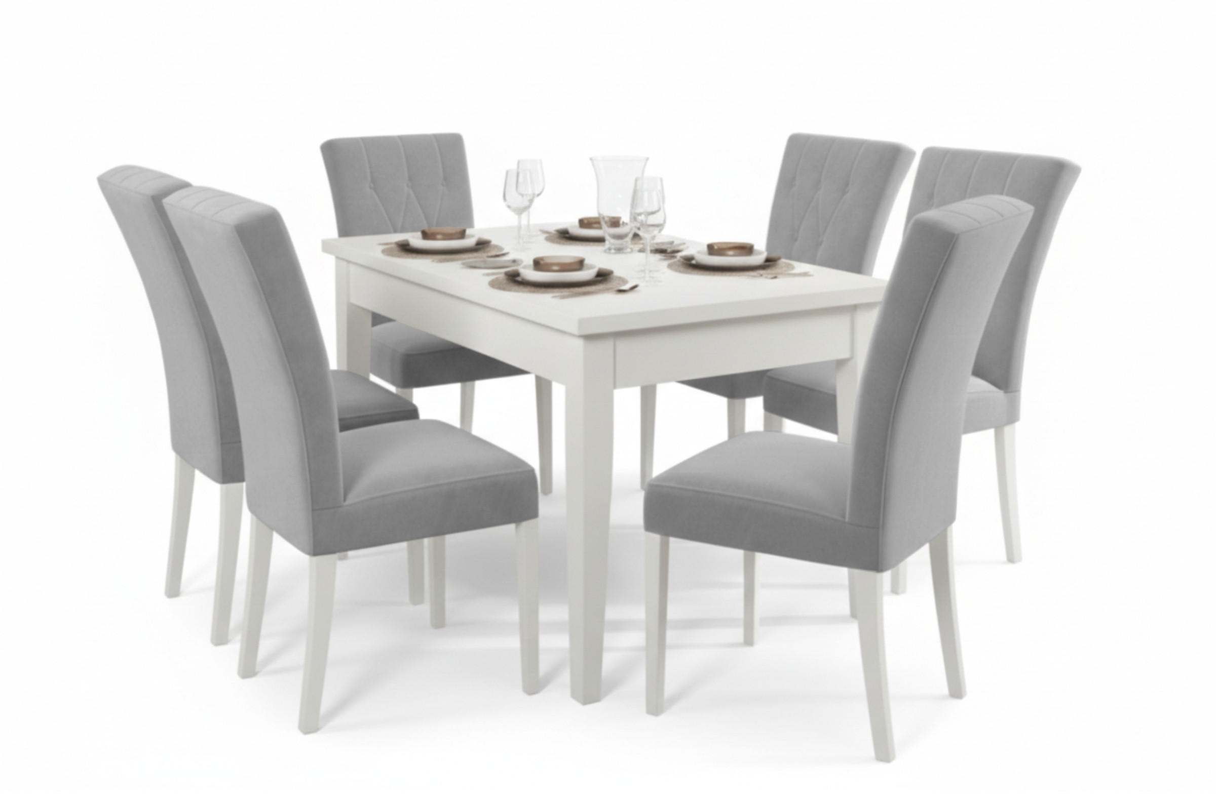 TISCHGRUPPE DAKOTA 140/80 cm in Weiß mit 6 Stühlen in Hellgrau - Hellgrau/Weiß, Holz/Holzwerkstoff (80/77/140cm) - Deine Möbel 24