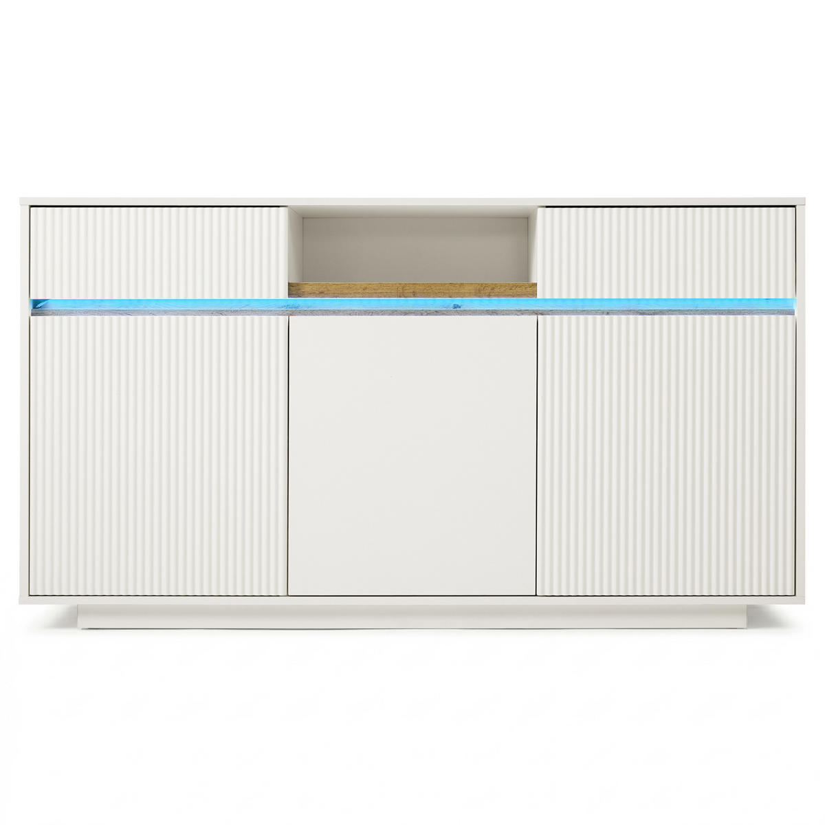 SIDEBOARD 140/40/85 cm in Weiß mit LED und 2 Schubladen - Weiß, Holzwerkstoff (140/85/40cm) - CHICFURN