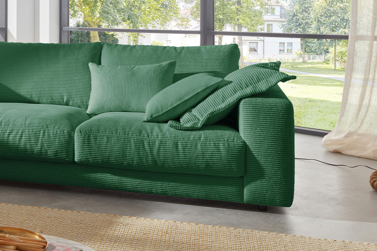 ECKSOFA MADELINE Smaragdgrün Cord - Smaragdgrün/Schwarz, Kunststoff/Textil (325/224cm) - KAWOLA
