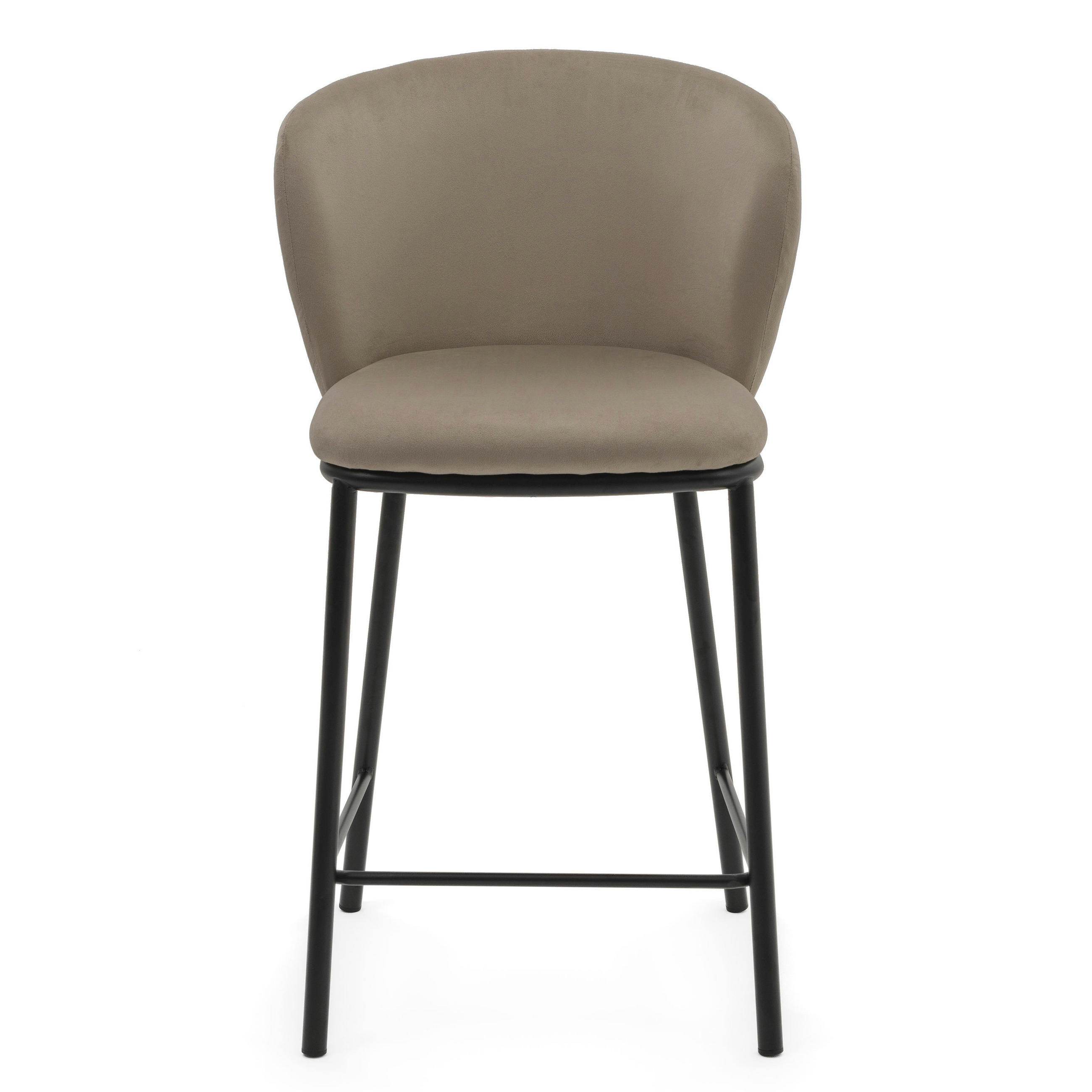 BARHOCKER BARI gepolsterter mit Steppung - dunkelbeige - Samt Velour - Schwarz/Braun, Textil/Metall (55/94/57cm) - NEW HOME