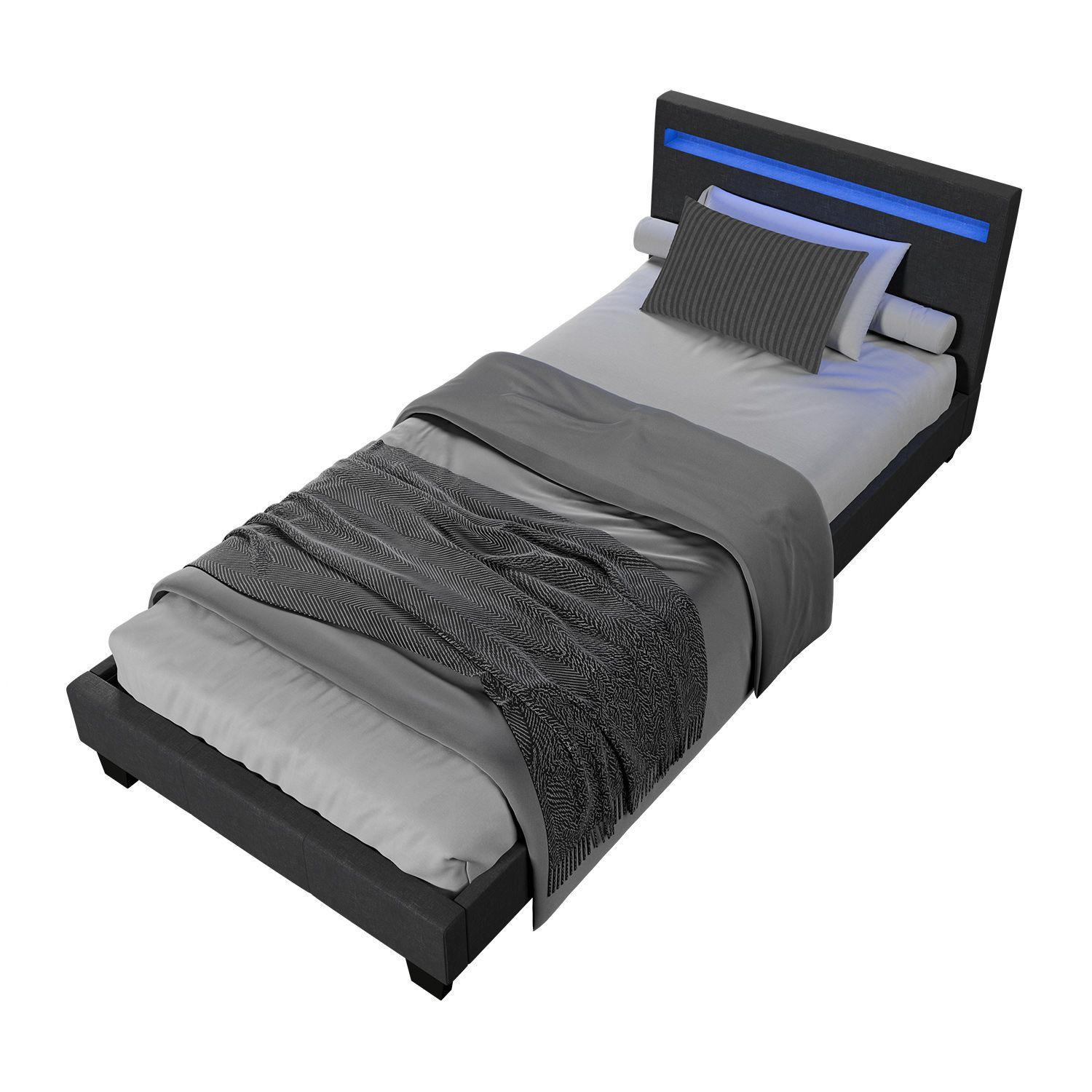 POLSTERBETT Verona mit Matratze und LED dunkelgrau 90x200cm - Grau, Textil (90/200cm) - Juskys