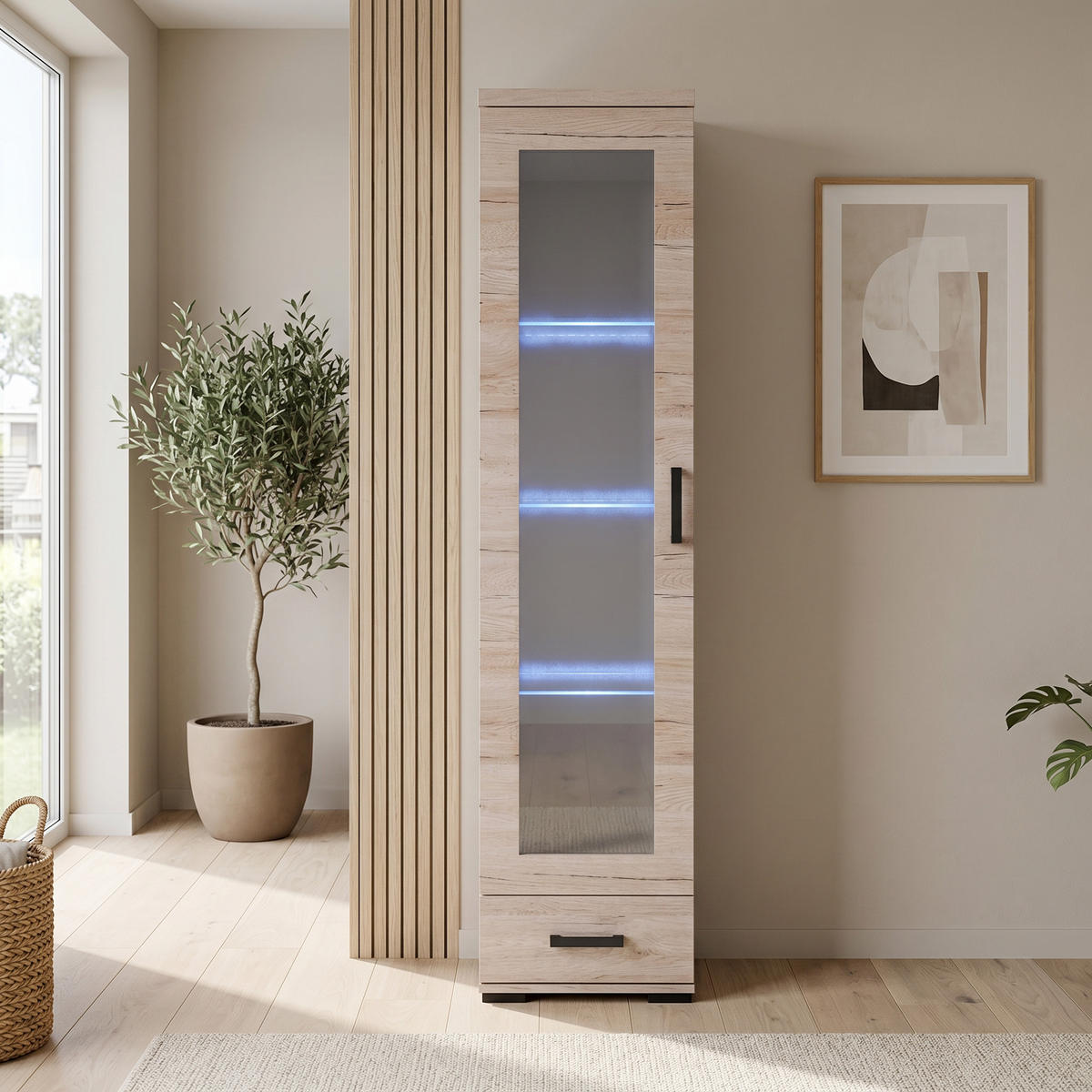 VITRINENSCHRANK LIVORNO 188 x 50 cm Eichefarben - Eichefarben, Holzwerkstoff (50/188/40cm) - MASSENO
