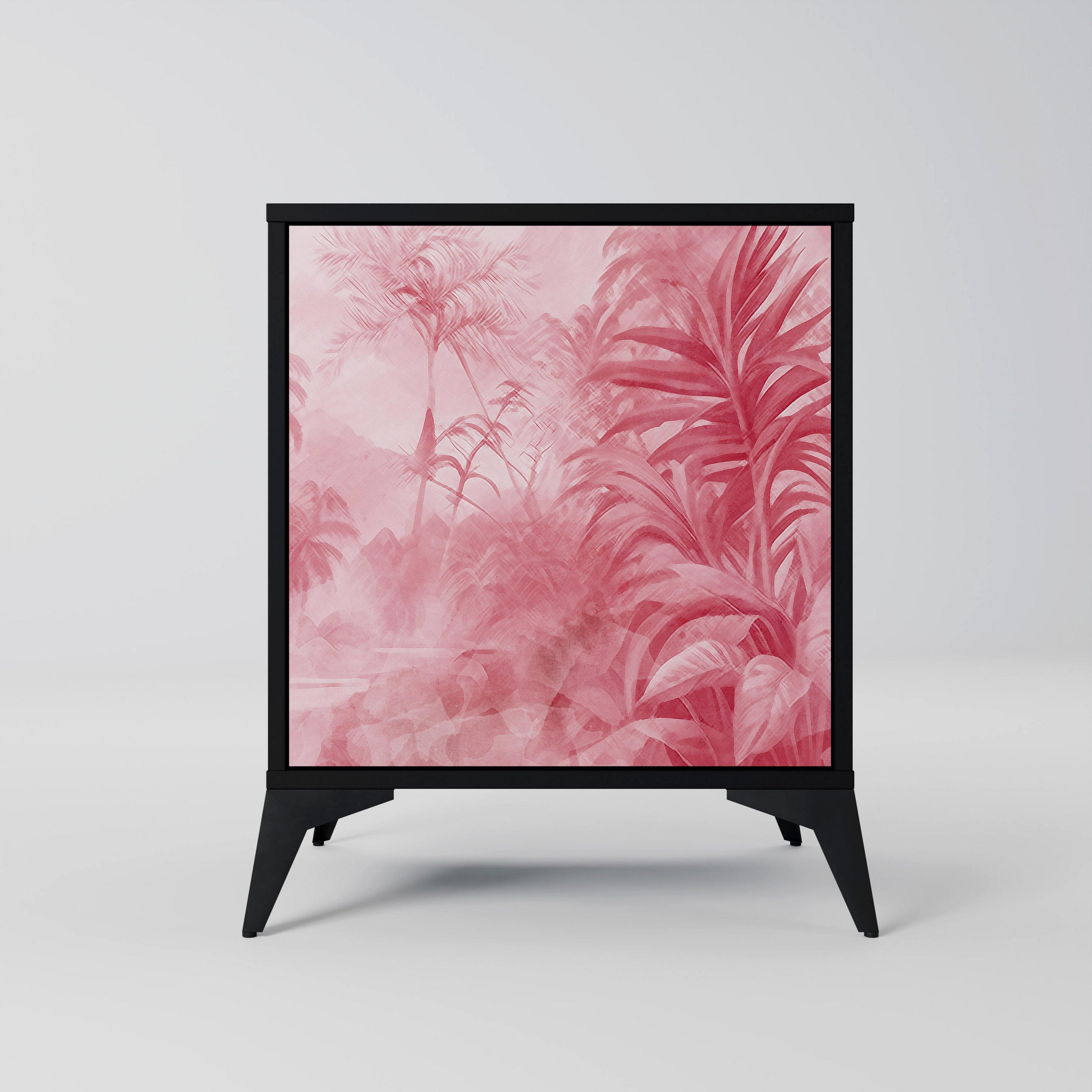 SIDEBOARD SWEET TROPICS, Schwarz, 57,5x42x70,5 cm, Schwarze Metall-Sternfüße - Multicolor/Schwarz, Holzwerkstoff/Metall (57.5/70.5/42cm) - SpaceRebels