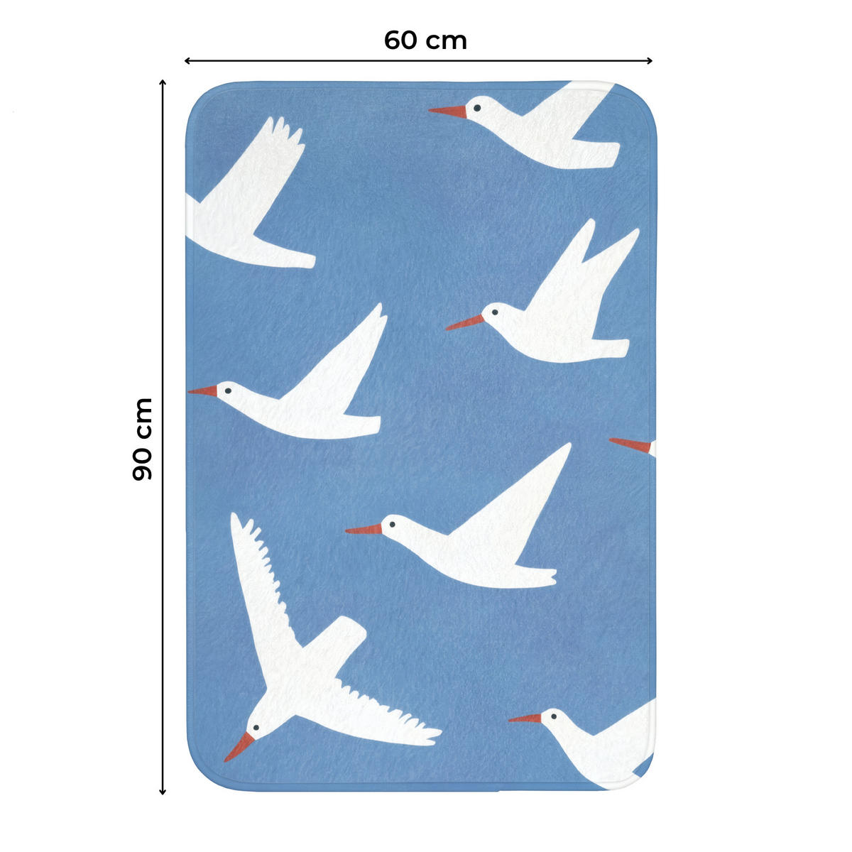 WC PŘEDLOŽKA Ptáci - bílá - vzor 60x90 cm - modrá, textil/plast (60/1cm) - OnlyWow