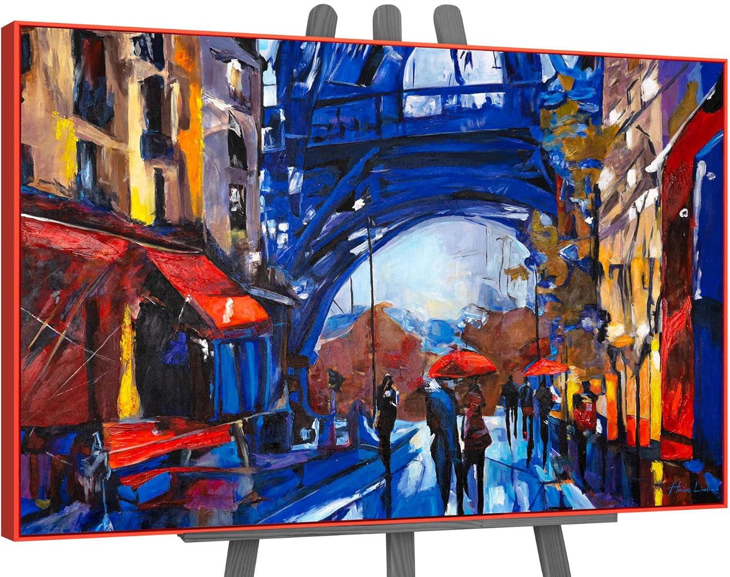 GEMÄLDE Straßen von Paris Schattenfugenrahmen Rot 140x100 cm - Rot, Holz (140/100cm) - YS-art gallery