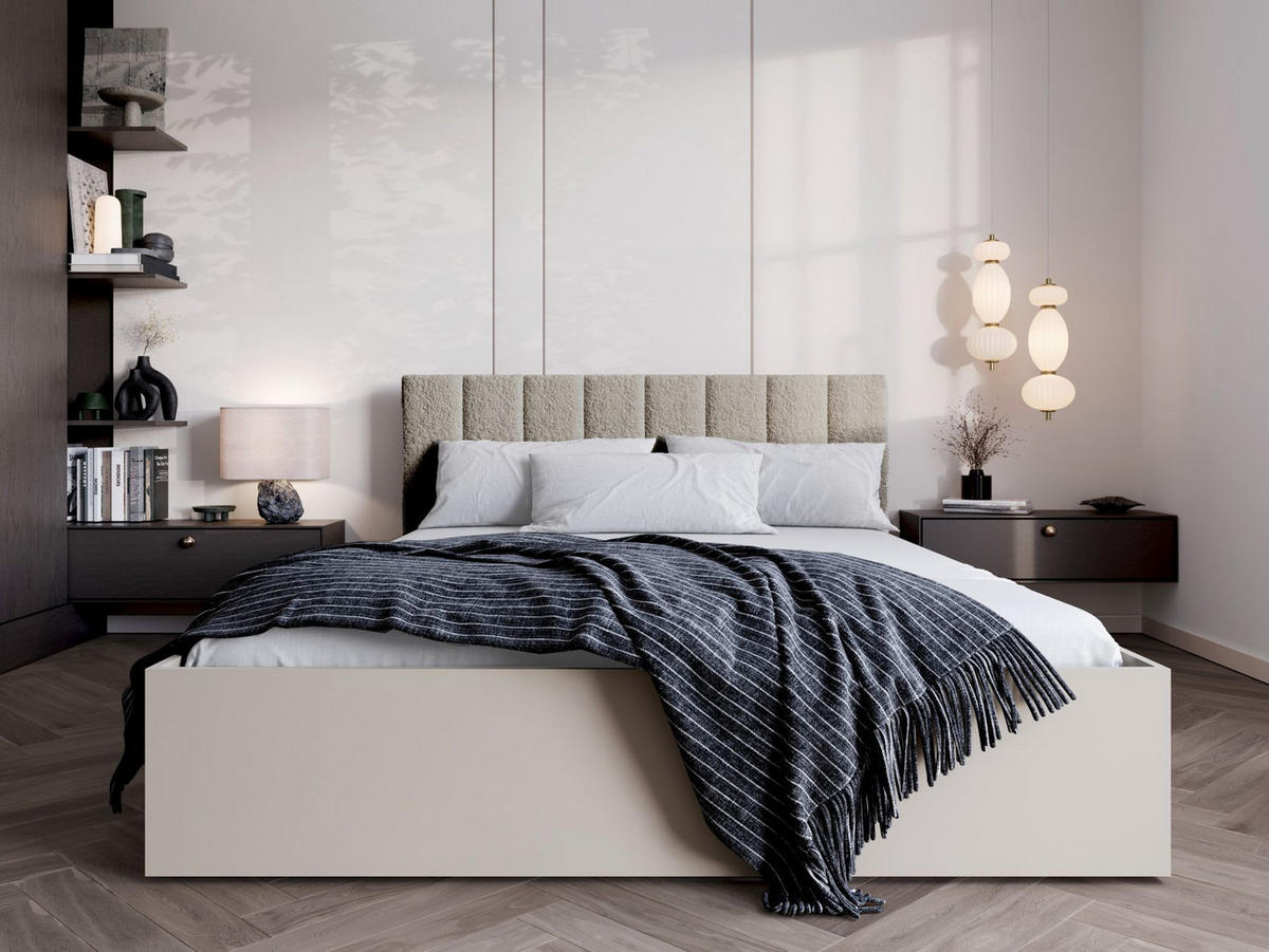 BETT Beigefarben STYLE Modern Gepolstert Kopfteil 120x200 cm - Beige, Textil (120/200cm) - Sepro Meble