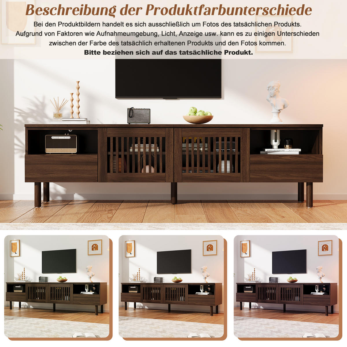 TV komoda 180/40/51 cm s rešetkastim vratima i ladicama u izgledu orahova drva - boje oraha/prirodne boje, drvni materijal (180/51/40cm) - CHICFURN