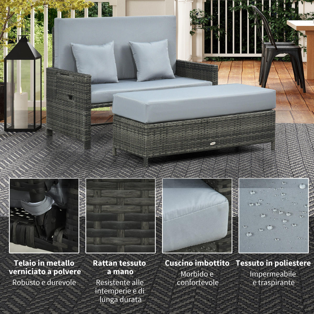 GARTENMÖBEL Set, PE Polyrattan, Grau - Grau, Kunststoff - Outsunny