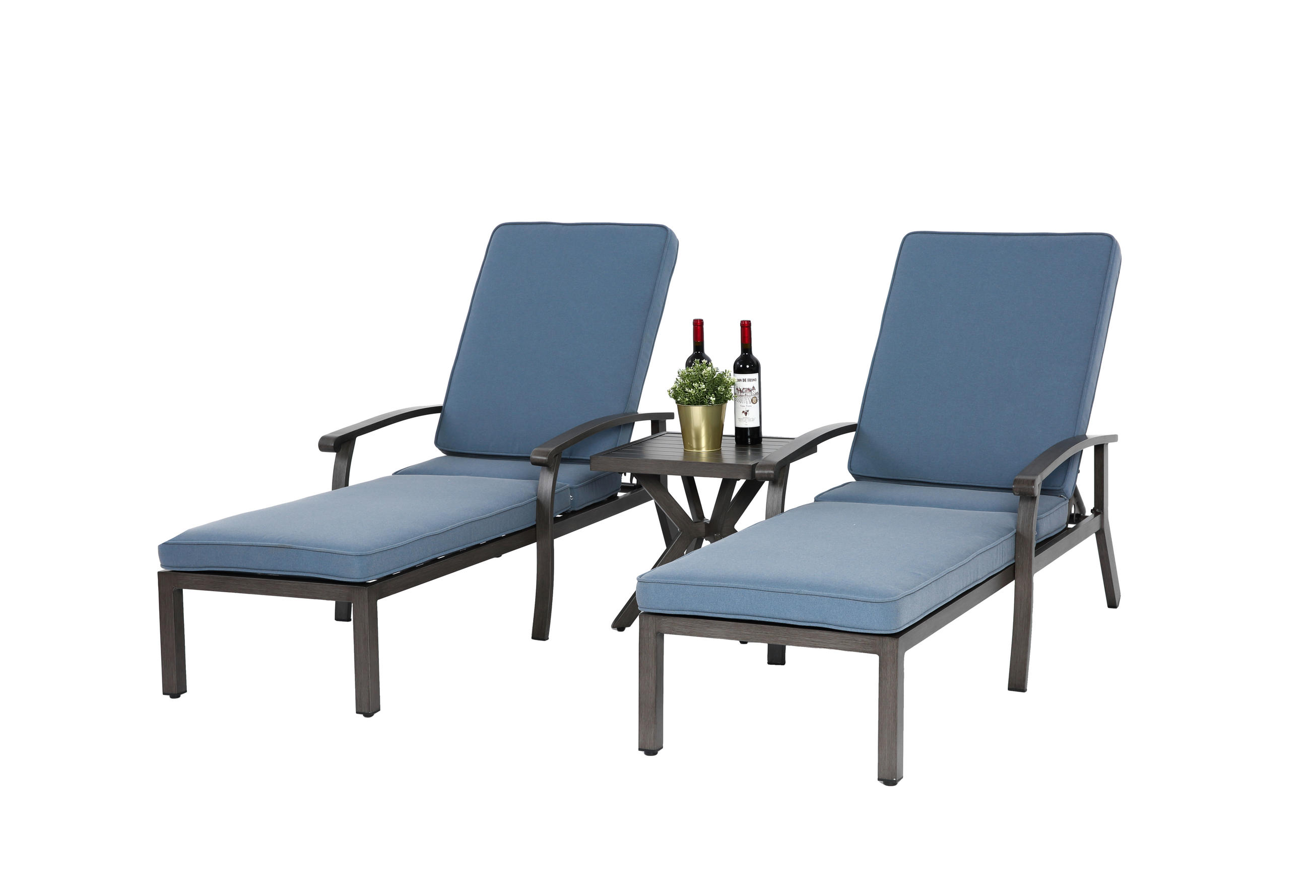 LOUNGE STUHL Patio Stuhl mit Baumwollkissen Blau 2-tlg - Blau, Metall (58/100/204cm) - ComfortXL