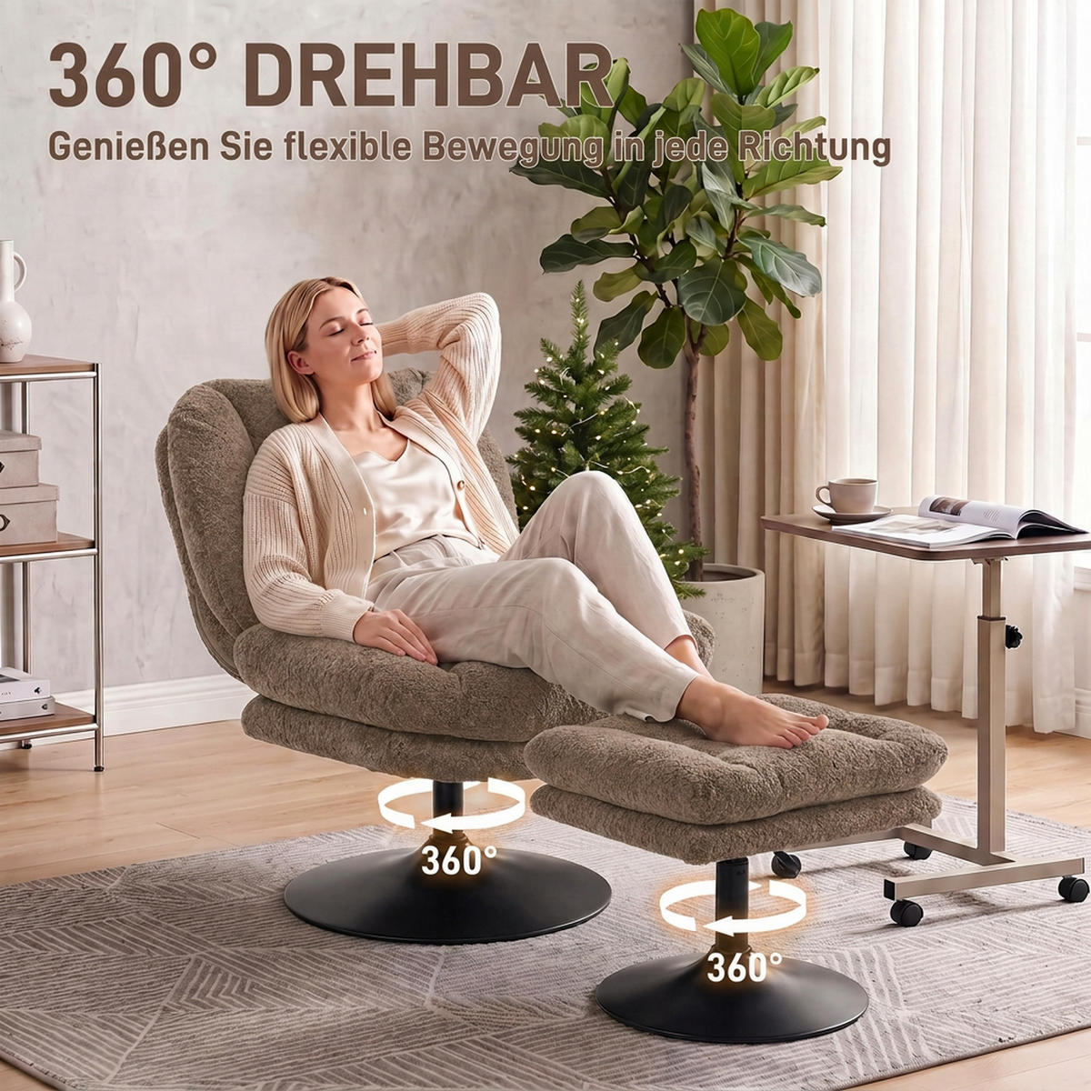 LOUNGESESSEL-MIT-HOCKER 2er Set Polyester Braun - Schwarz/Braun, Textil/Metall (72/90/92cm) - HOMCOM