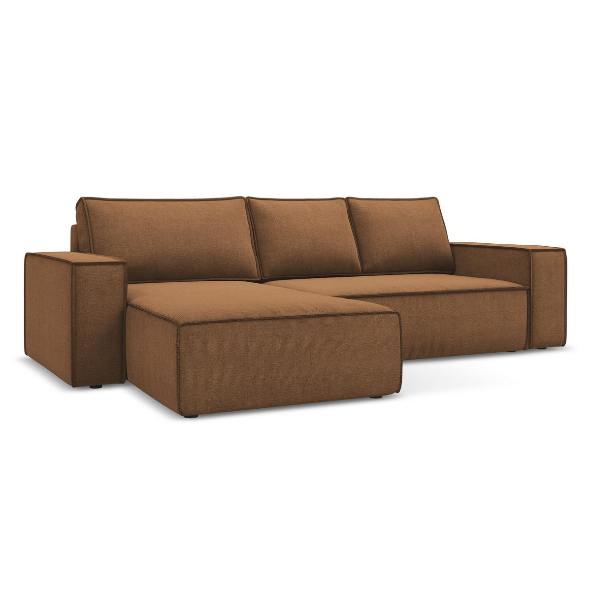 ECKSOFA mit Schlaffunktion Strukturstoff Stoff Orange - Terracotta/Schwarz, Kunststoff/Textil (185/290cm) - LaMiaSofa