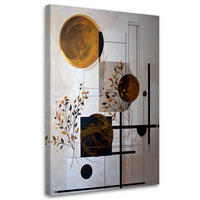 LEINWANDBILD, Geometrische Abstraktion: Kreise und Blätter in Braun - Grau, Textil (20/30cm) - Feeby