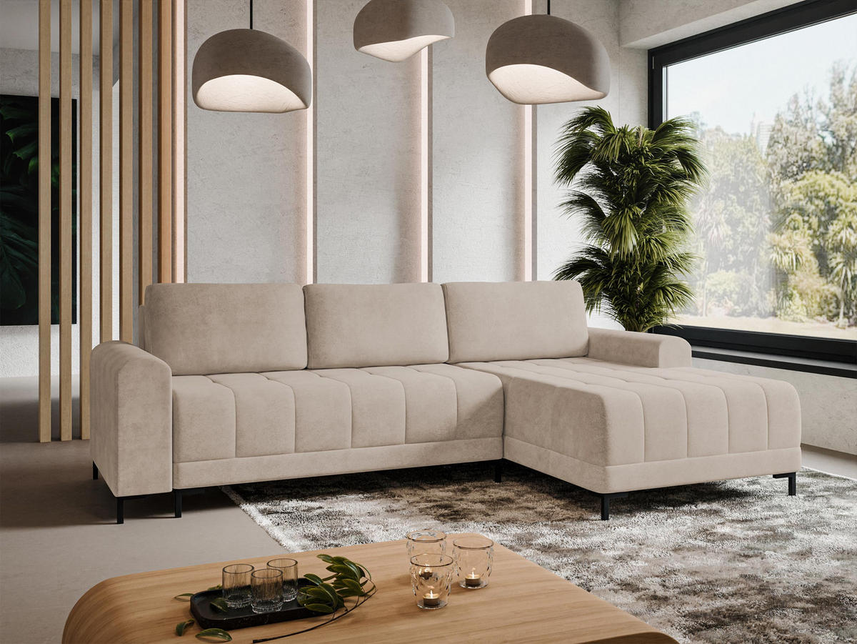 ECKSOFA Aris L, Seite: Rechts - Schwarz/Naturfarben, Holz/Textil (258/168cm) - MIRJAN24