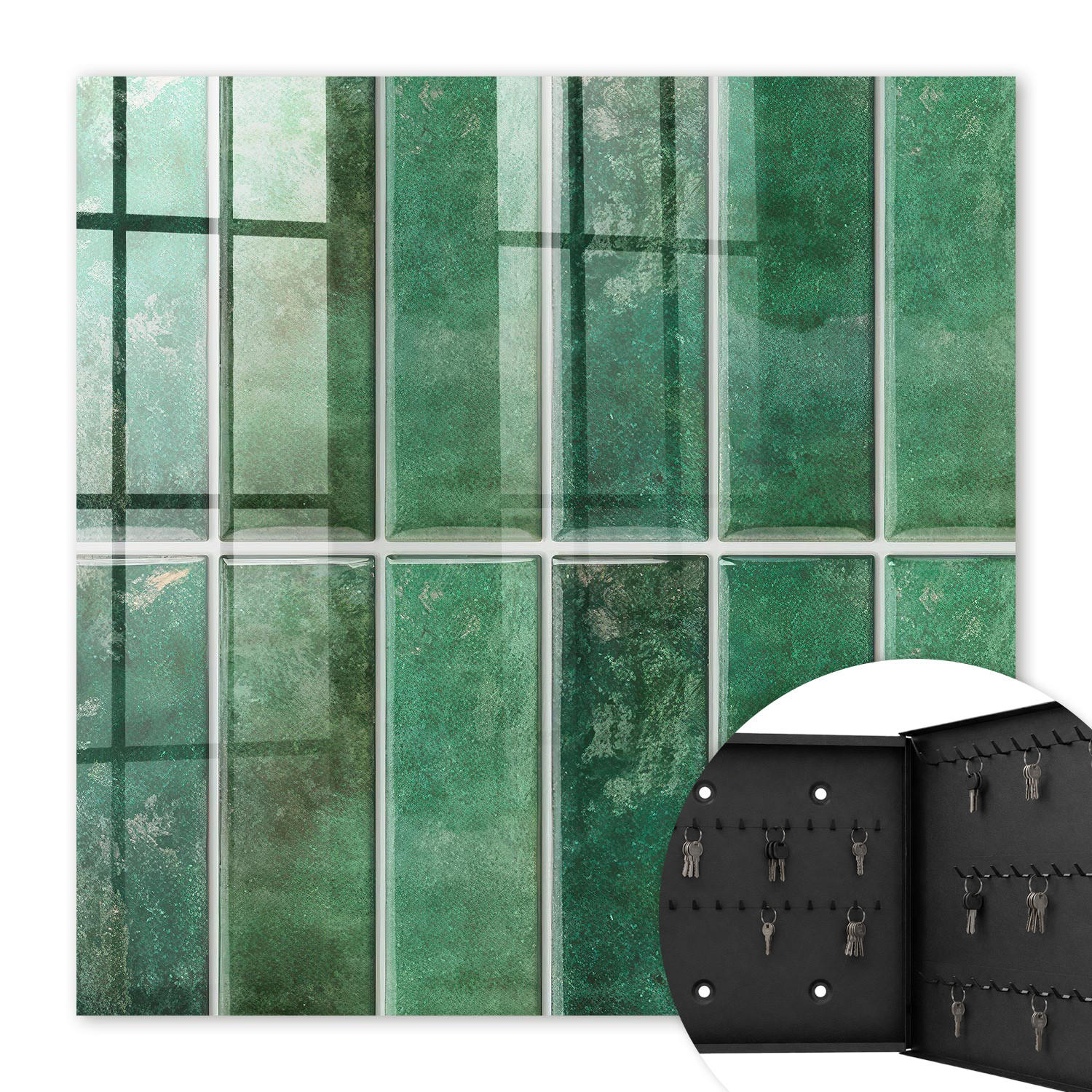SCHLÜSSELBOX Schwarz 30x30 cm- Türöffnung nach rechts - Grünes Muster - Grün, Metall (30/30/5cm) - TULUP