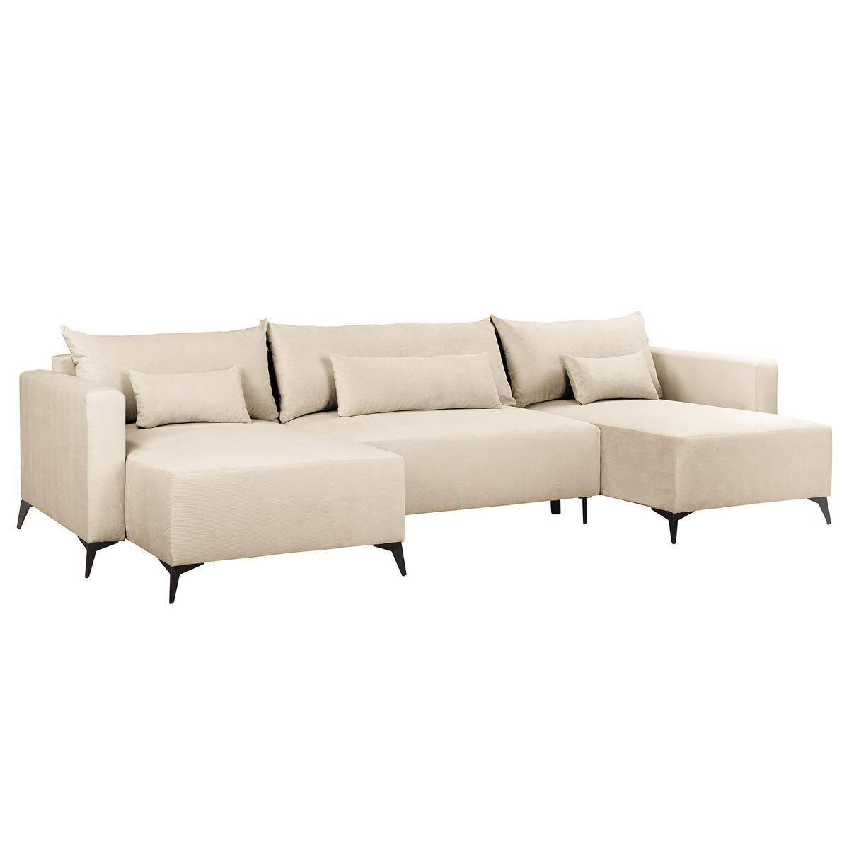 WOHNLANDSCHAFT - Beige/Schwarz, Textil (382/81/148cm) - home24