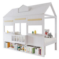 HOCHBETT 90/200 cm mit Bücherregal, stabilem Lattenrost und Hausdesign aus Massivholz und MDF, Weiß - Weiß, Holz (90/200cm) - Redom