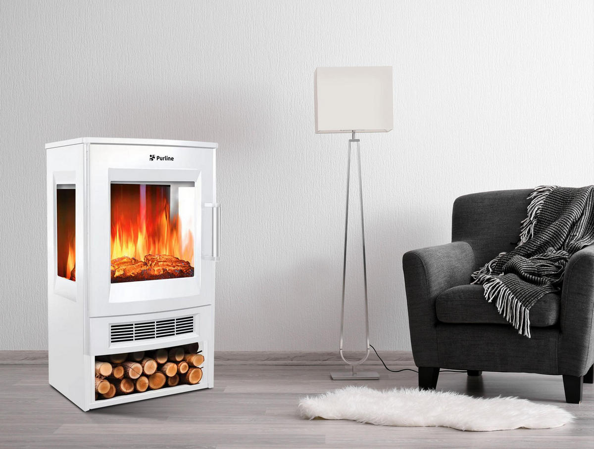 ELEKTROKAMIN Weiß Bodenmodell mit integrierter Heizung 1800 W - Weiß, Glas (44/75/35cm) - Purline