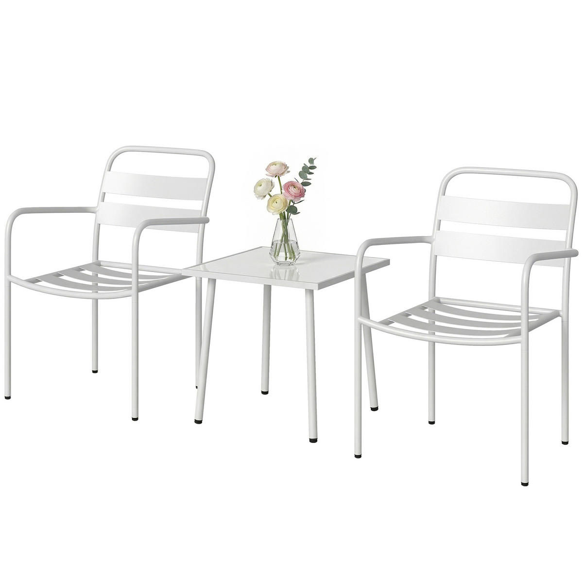 BISTROSET DE-07326 mit Glastisch und Lamellen-Design Weiß - Weiß, Glas/Metall - ComfortXL