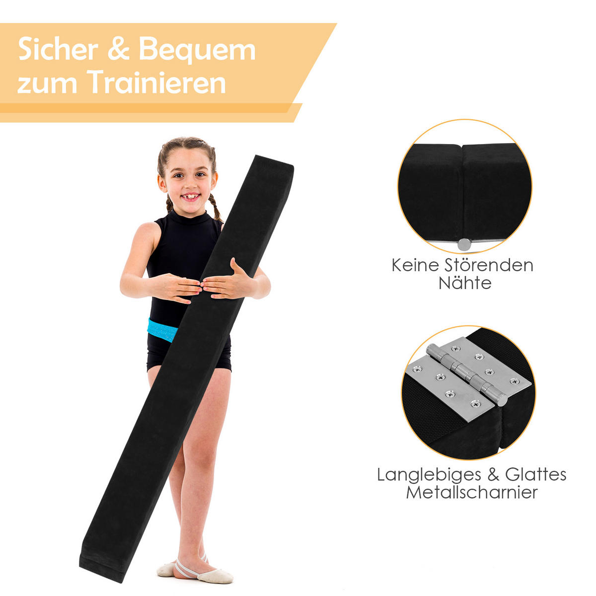 GYMNASTIKBALKEN klappbarer 210 cm Schwarz - Schwarz, Holz (10/210cm) - COSTWAY