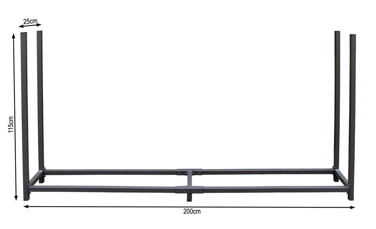 KAMINHOLZREGAL Außen 200x25x115 cm Metall Anthrazit mit Schutzhülle Grau 0,8 m³ / 1,3 SRM - Anthrazit, Metall (200/115/25cm) - QUICK STAR