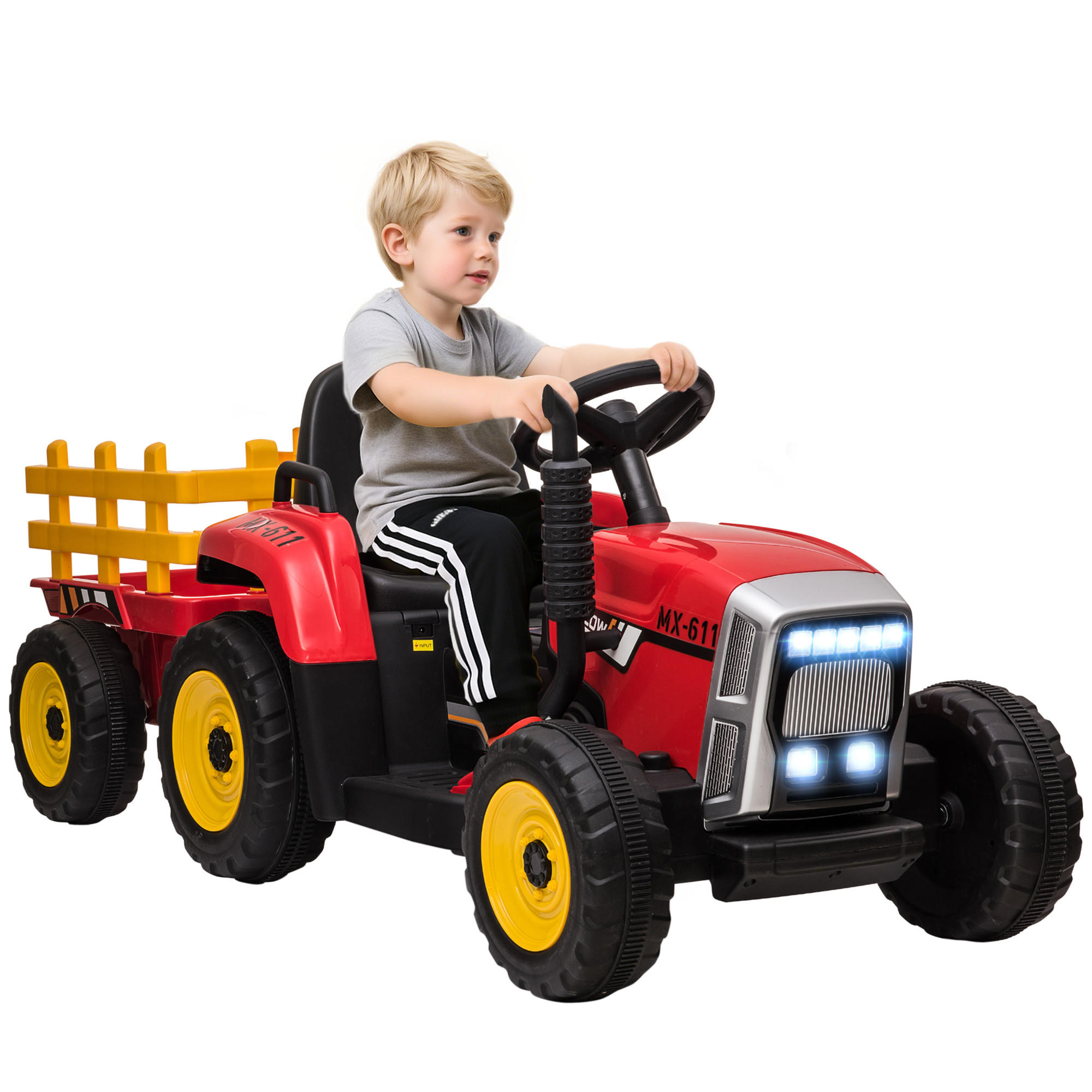 KINDER-TRAKTOR DE-06193 mit Eltern-Fernbedienung und Anhänger Rot/Schwarz - Rot, Kunststoff/Metall (136.5/50/52.5cm) - ComfortXL
